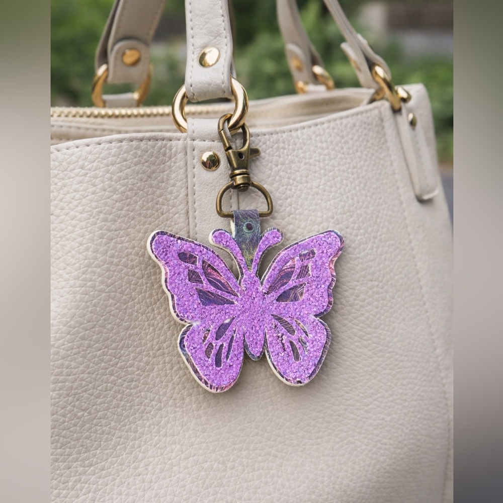 Purple Butterfly Bag Charm Key Chain